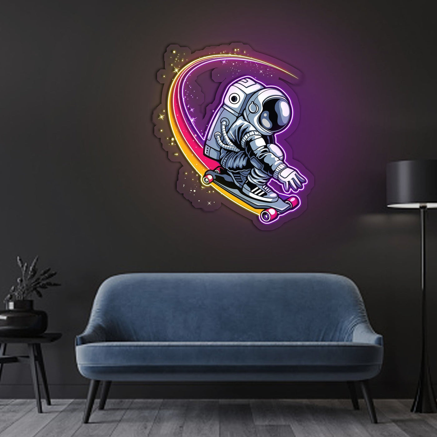 Astronaut Skateboard Neon Sign x Acrylic Artwork - 2ftLED Neon x Acrylic Print