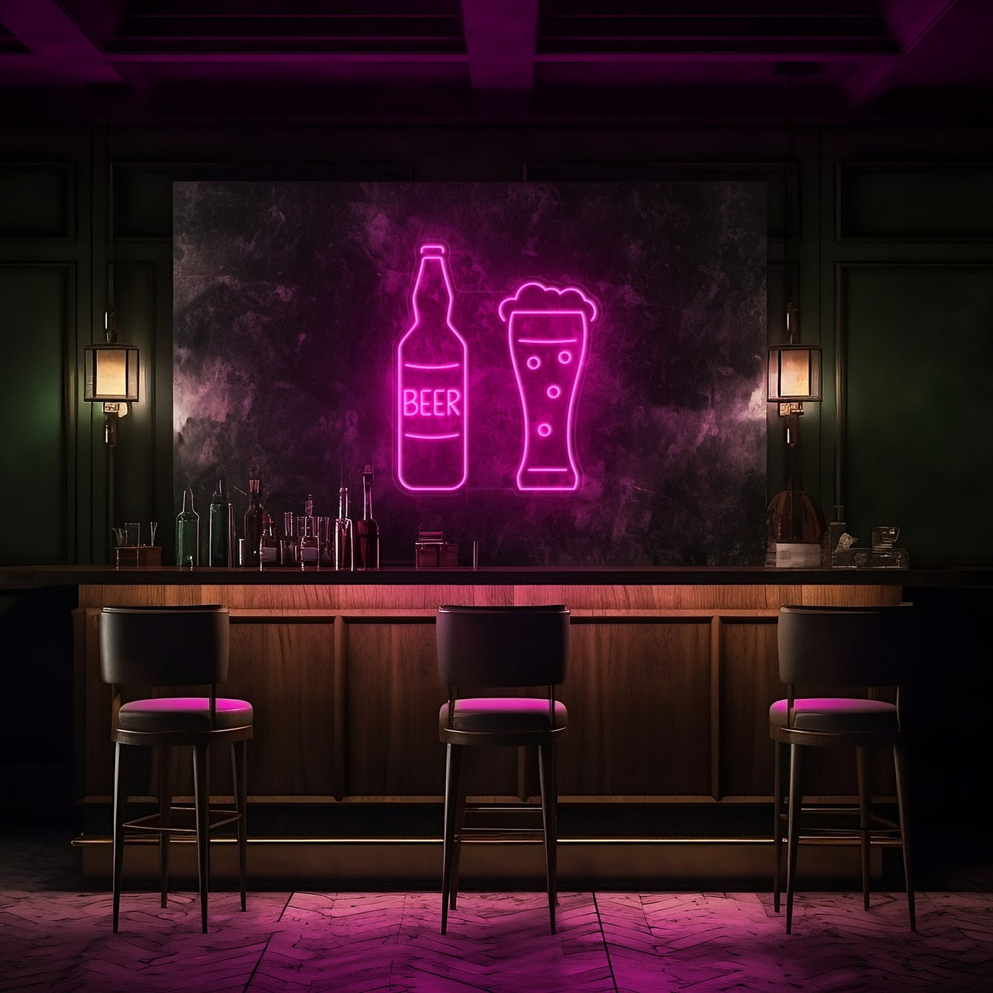 Beer & Schooner LED Neon Sign - 20" Wide x 24" HighHot Pink