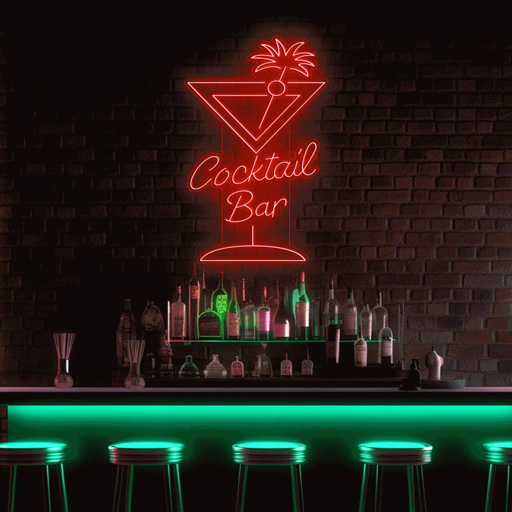 Cocktail Glass Bar LED Neon Sign - 30in x 20inColor-Changing RGB
