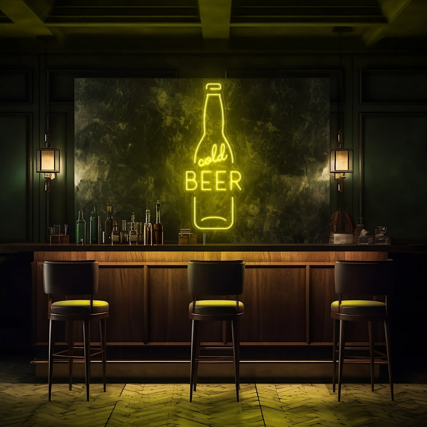 Cold Beer Bottle LED Neon Sign - 20" x 50"Yellow