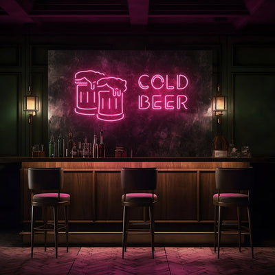 Cold Beer LED Neon Sign - 40 InchLight Pink