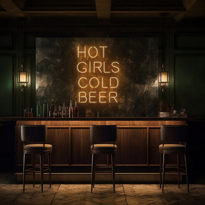 Hot Girls Cold Beer LED Neon Sign - 20" W x 26" HWarm White