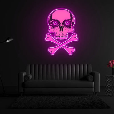 Pink Skull With Bones Neon Sign x Acrylic Artwork - 2ftLED Neon x Acrylic Print