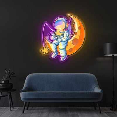 Space Fishing Star Astronaut Neon Sign x Acrylic Artwork - 20”LED Neon x Acrylic Print