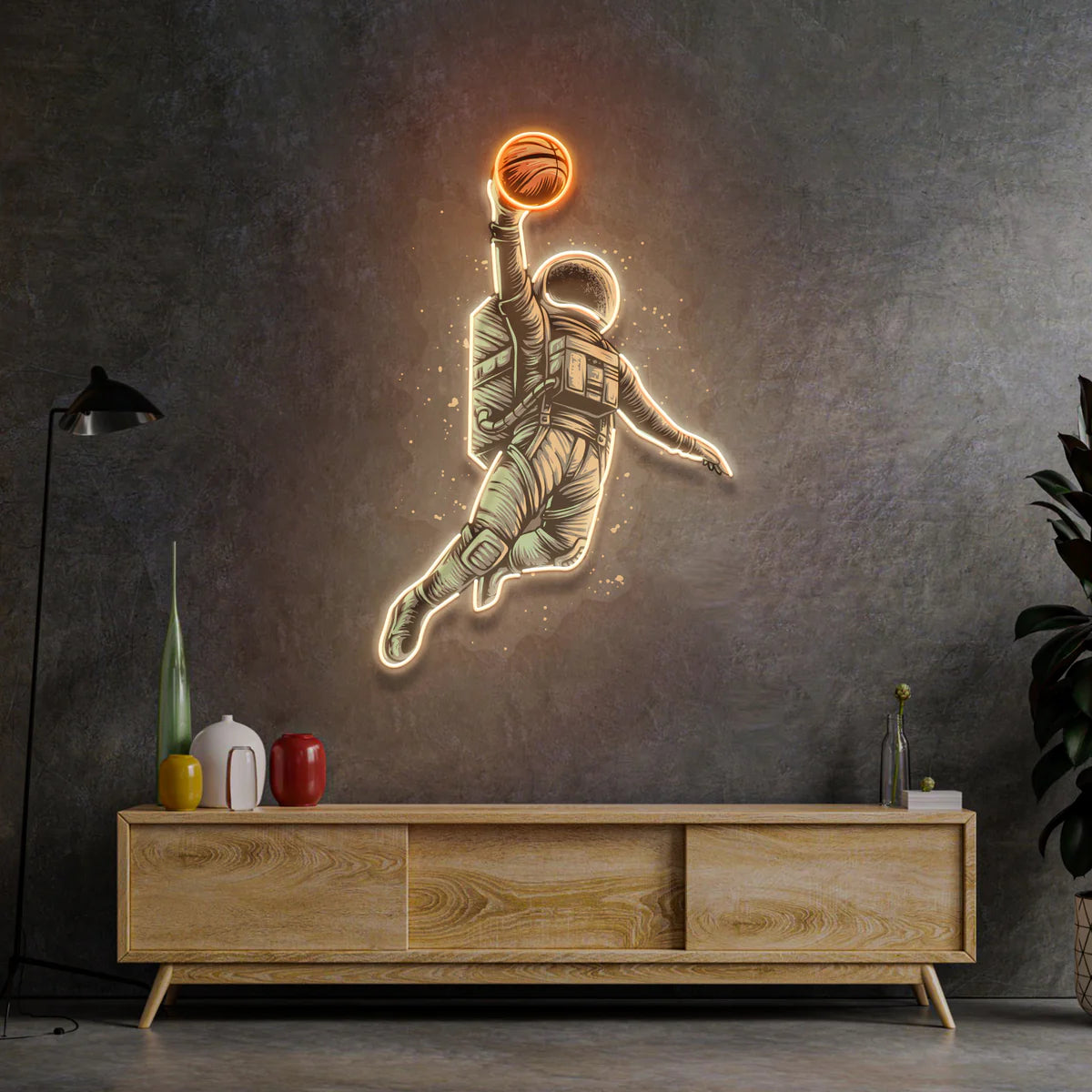 Astronaut Playing Basketball Neon & UV Acrylic Artwork