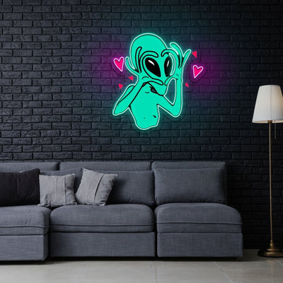 Alien Heart Neon Sign x Acrylic Artwork - 2ftLED Neon x Acrylic Print
