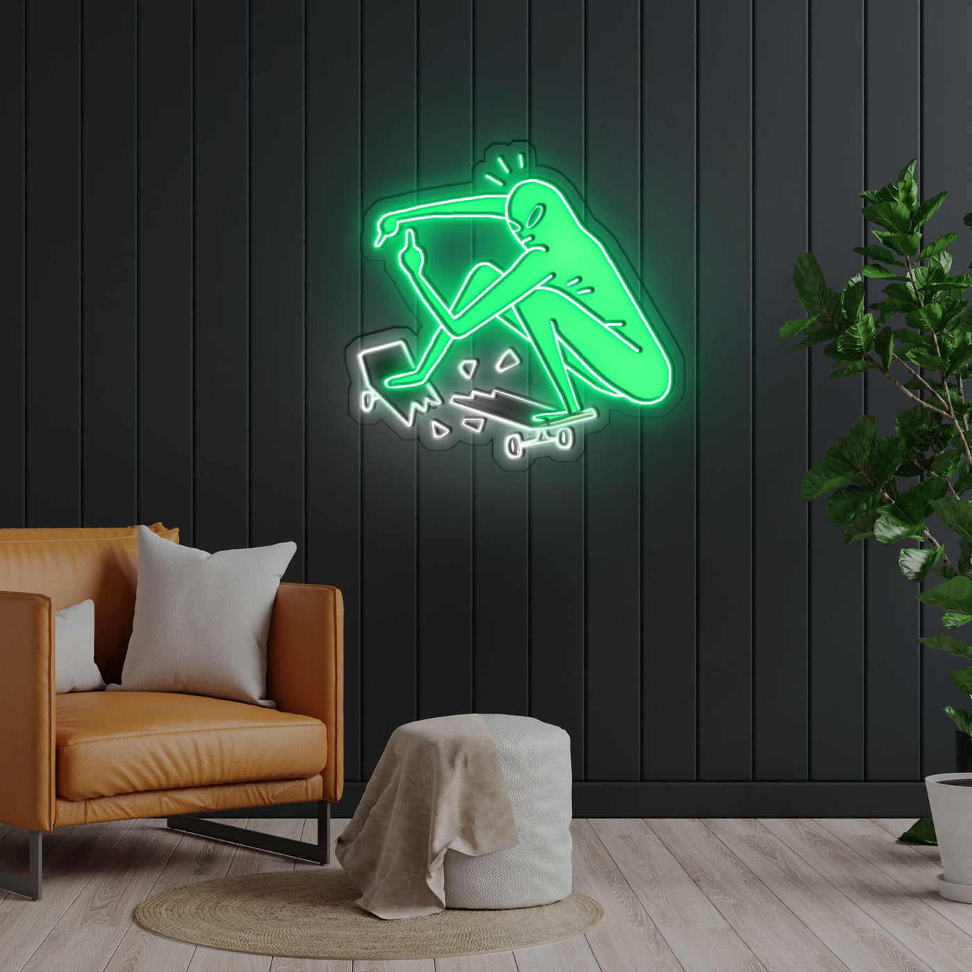 Alien On A Skateboard Neon Sign x Acrylic Artwork - 20”LED Neon x Acrylic Print