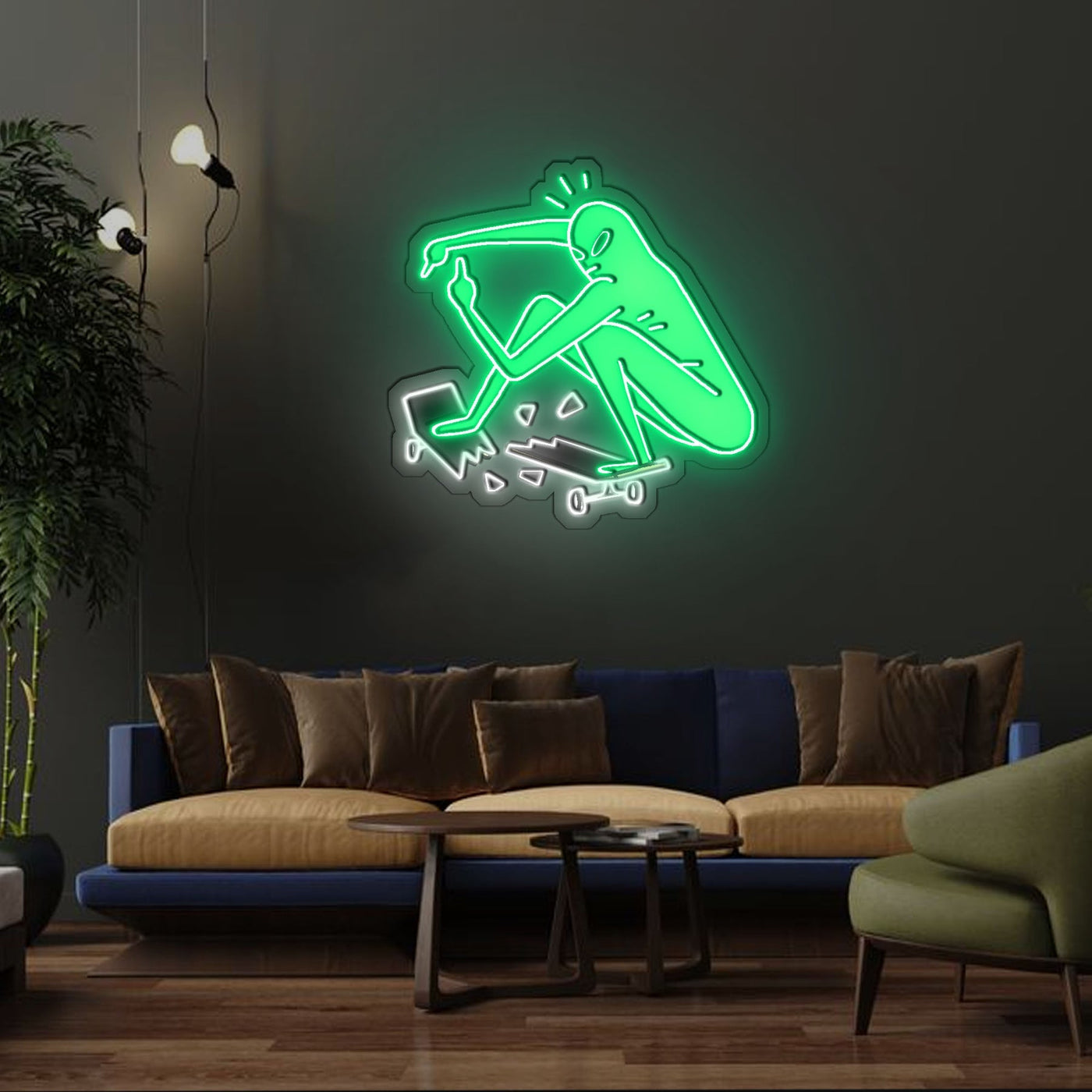 Alien On A Skateboard Neon Sign x Acrylic Artwork - 20”LED Neon x Acrylic Print
