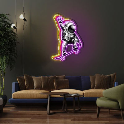 Astronaut Skateboard Colorful Neon Sign x Acrylic Artwork -- LED Neon Signs