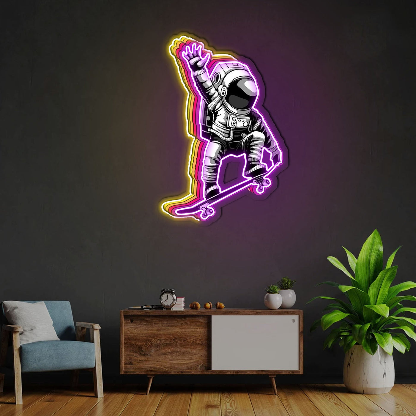 Astronaut Skateboard Colorful Neon Sign x Acrylic Artwork -- LED Neon Signs