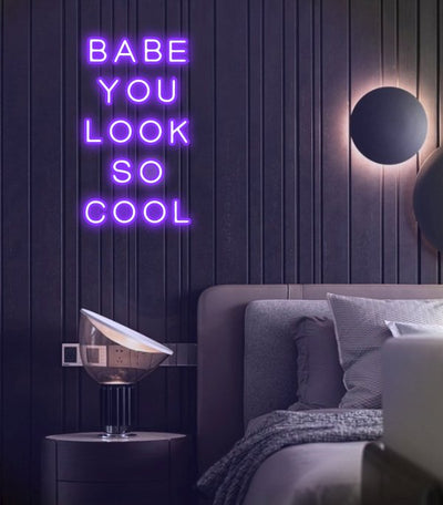babe you look so cool neon sign purple colour