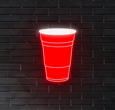 Beer Cup LED Neon Sign - 24in x 34inRed & White LED Neon with UV Print