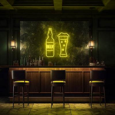 Beer & Schooner LED Neon Sign - 20" Wide x 24" HighDark Blue