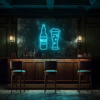Beer & Schooner LED Neon Sign - 20" Wide x 24" HighTurquoise