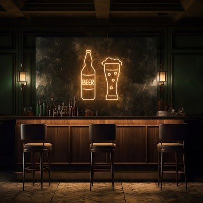 Beer & Schooner LED Neon Sign - 20" Wide x 24" HighWarm White