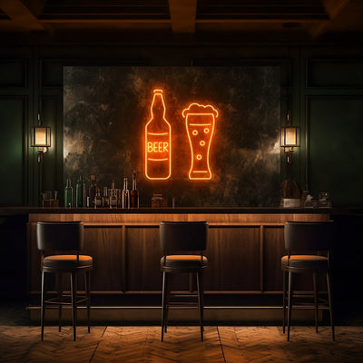 Beer & Schooner LED Neon Sign - 20" Wide x 24" HighDark Orange