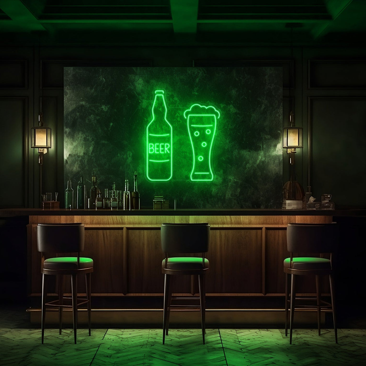 Beer & Schooner LED Neon Sign - 20" Wide x 24" HighGreen