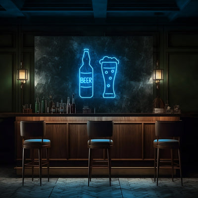 Beer & Schooner LED Neon Sign - 20" Wide x 24" HighIce Blue