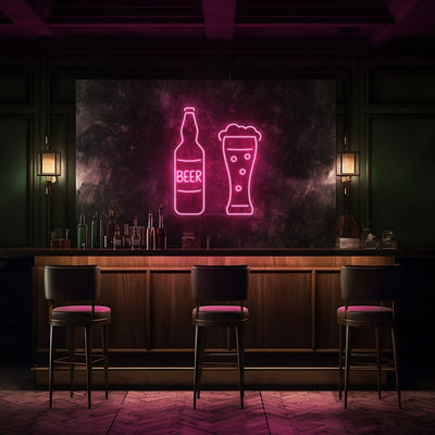 Beer & Schooner LED Neon Sign - 20" Wide x 24" HighLight Pink