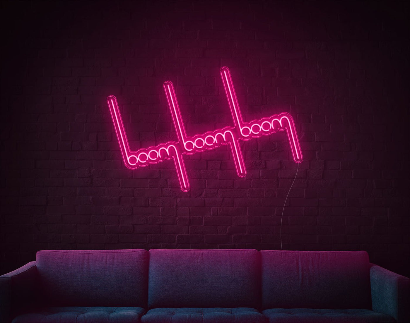 Boom Boom Boom LED Neon Sign - 26inch x 41inchHot Pink
