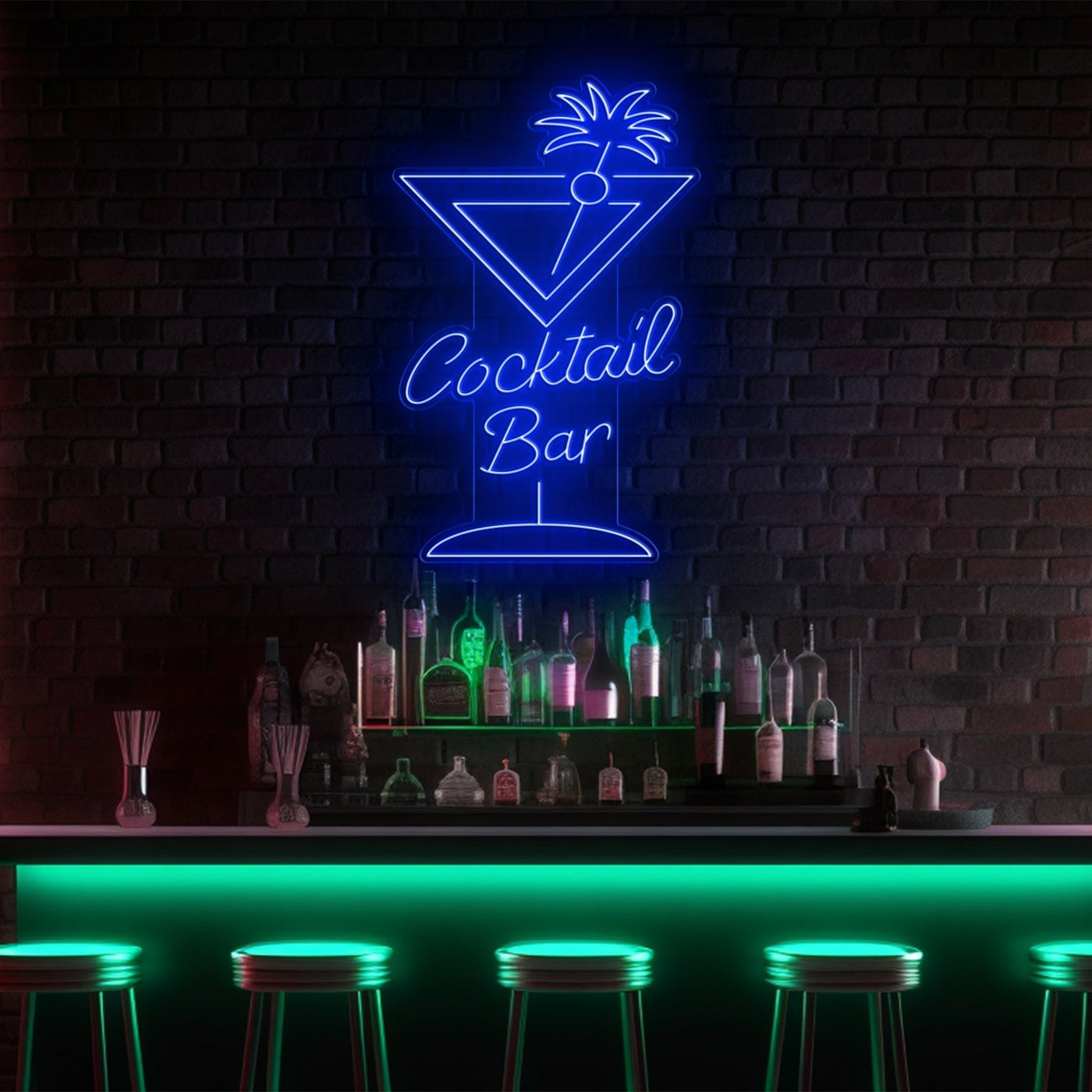 Cocktail Glass Bar LED Neon Sign - 30in x 20inDark Blue