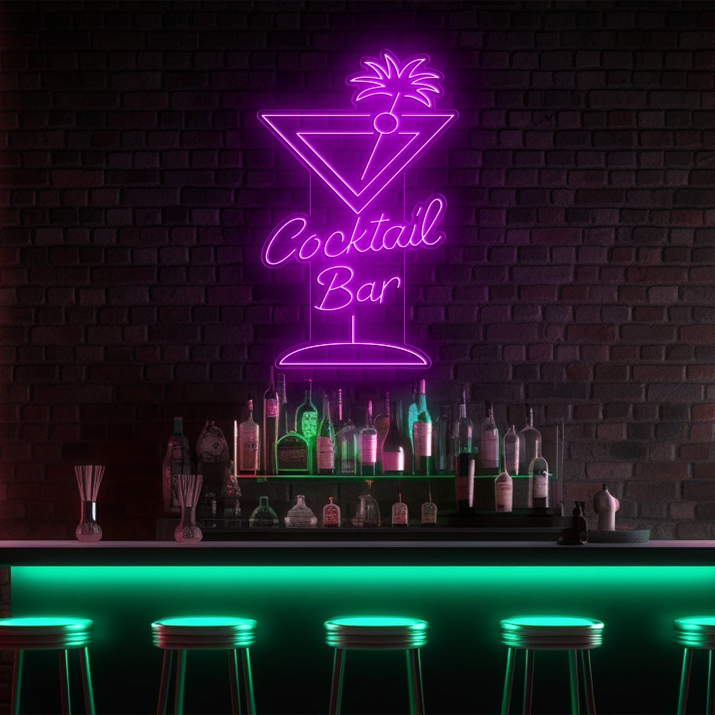 Cocktail Glass Bar LED Neon Sign - 30in x 20inPurple