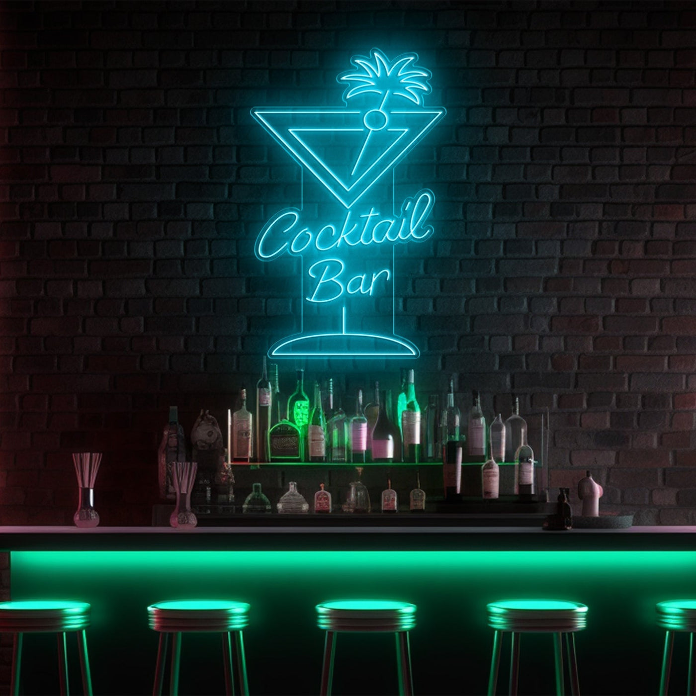 Cocktail Glass Bar LED Neon Sign - 30in x 20inTurquoise