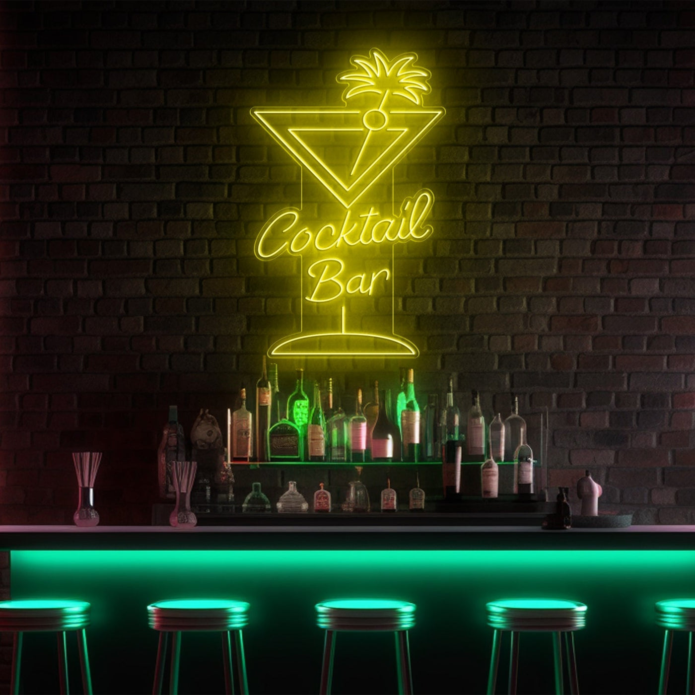 Cocktail Glass Bar LED Neon Sign - 30in x 20inYellow