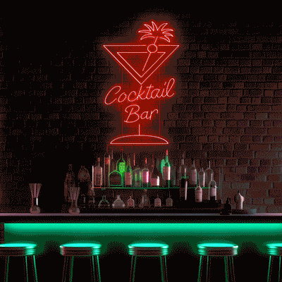 Cocktail Glass Bar LED Neon Sign - 30in x 20inColor-Changing RGB