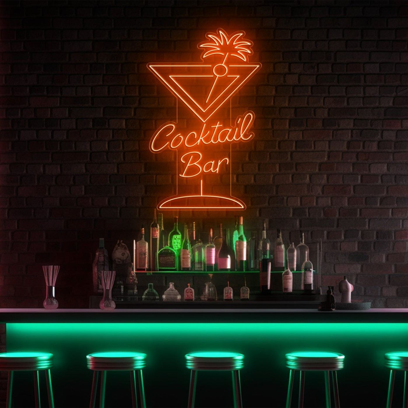 Cocktail Glass Bar LED Neon Sign - 30in x 20inDark Orange