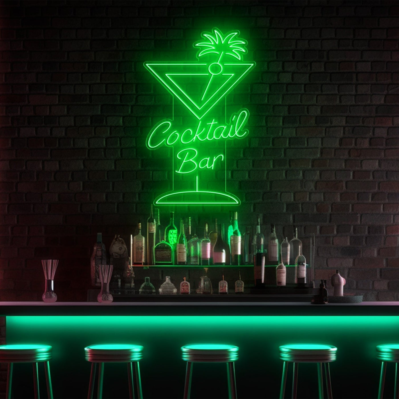 Cocktail Glass Bar LED Neon Sign - 30in x 20inGreen