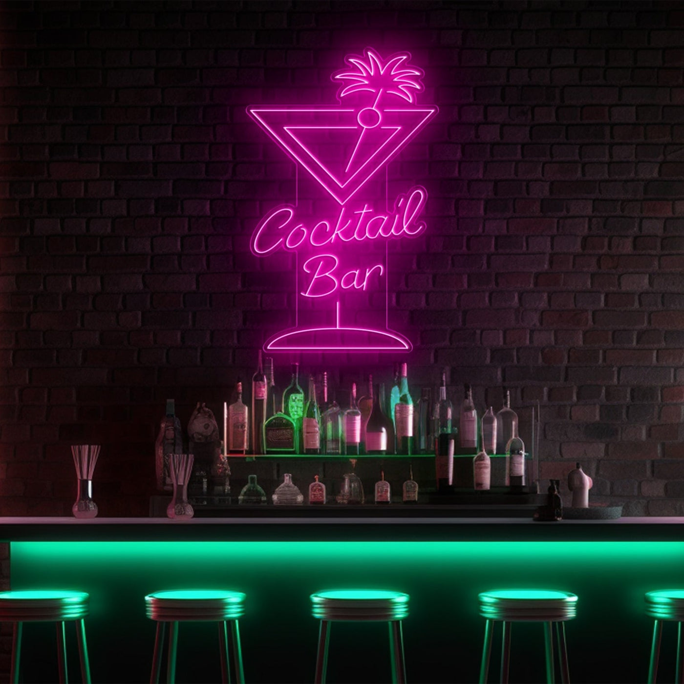 Cocktail Glass Bar LED Neon Sign - 30in x 20inHot Pink