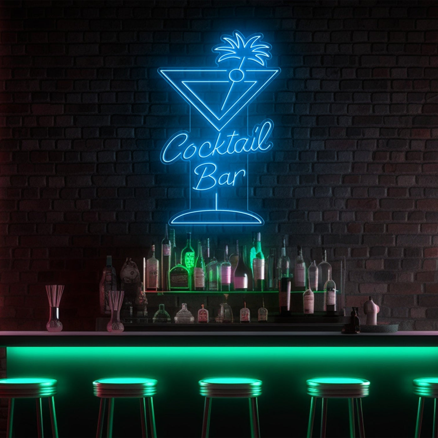 Cocktail Glass Bar LED Neon Sign - 30in x 20inIce Blue