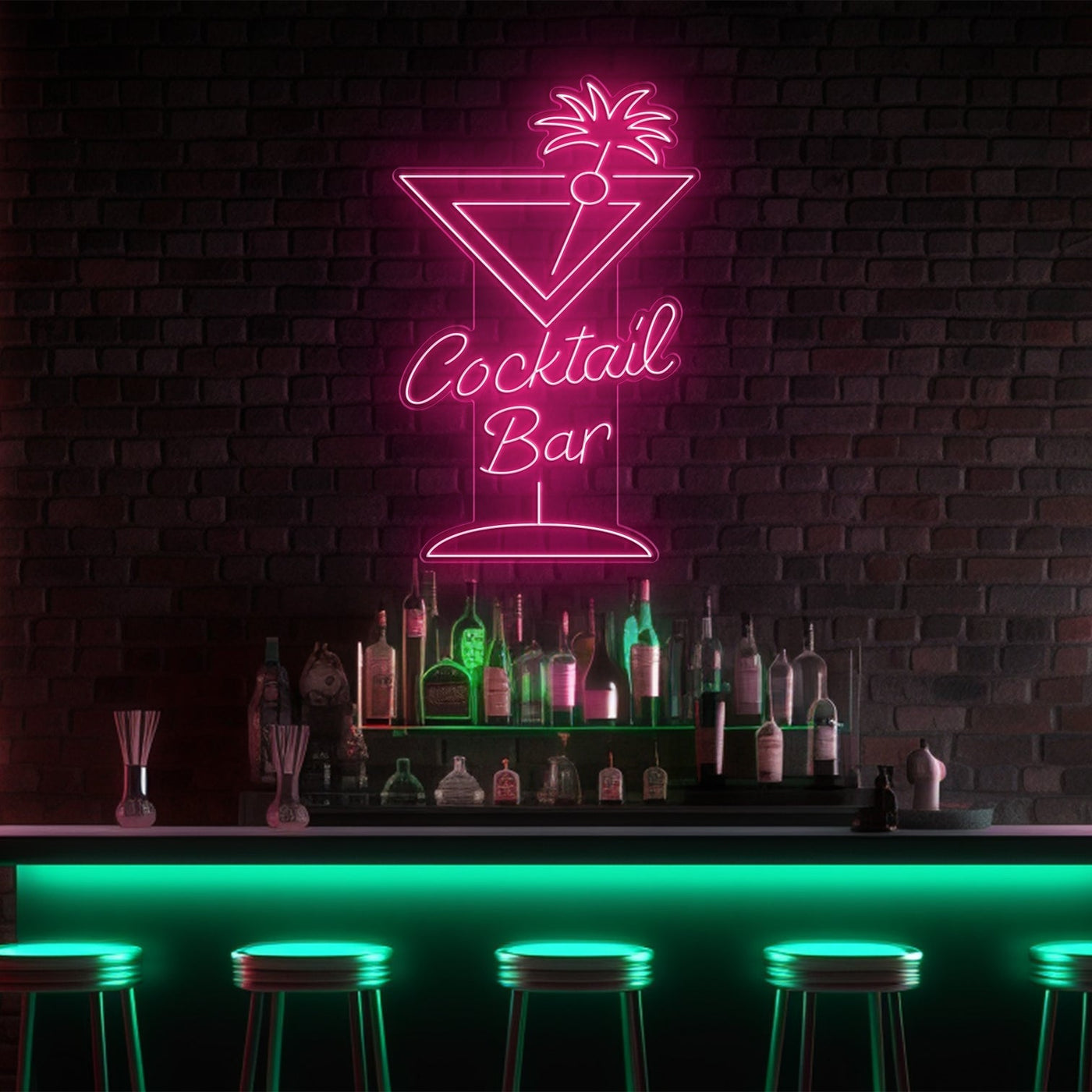 Cocktail Glass Bar LED Neon Sign - 30in x 20inLight Pink