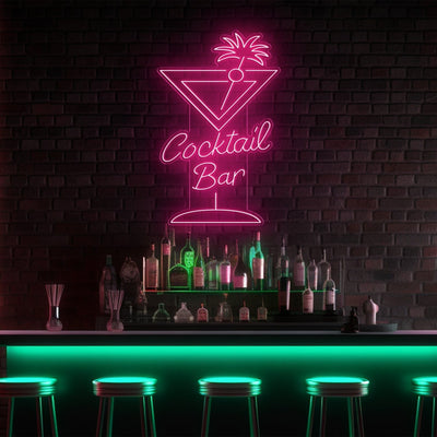 Cocktail Glass Bar LED Neon Sign - 30in x 20inLight Pink