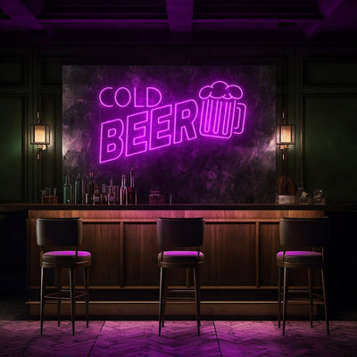 Cold Beer Bar LED Neon Sign - 30 InchPurple
