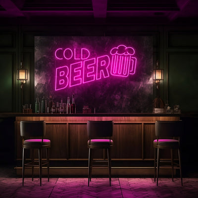 Cold Beer Bar LED Neon Sign - 30 InchHot Pink
