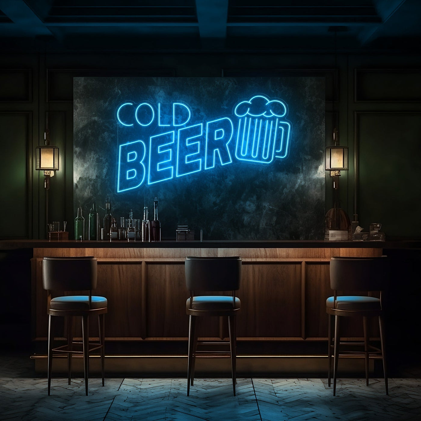 Cold Beer Bar LED Neon Sign - 30 InchIce Blue