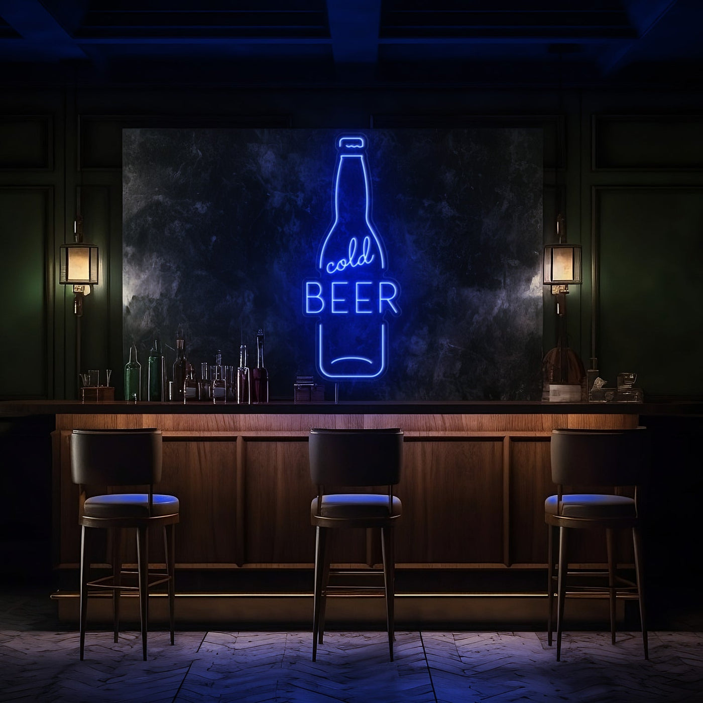 Cold Beer Bottle LED Neon Sign - 20" x 50"Dark Blue