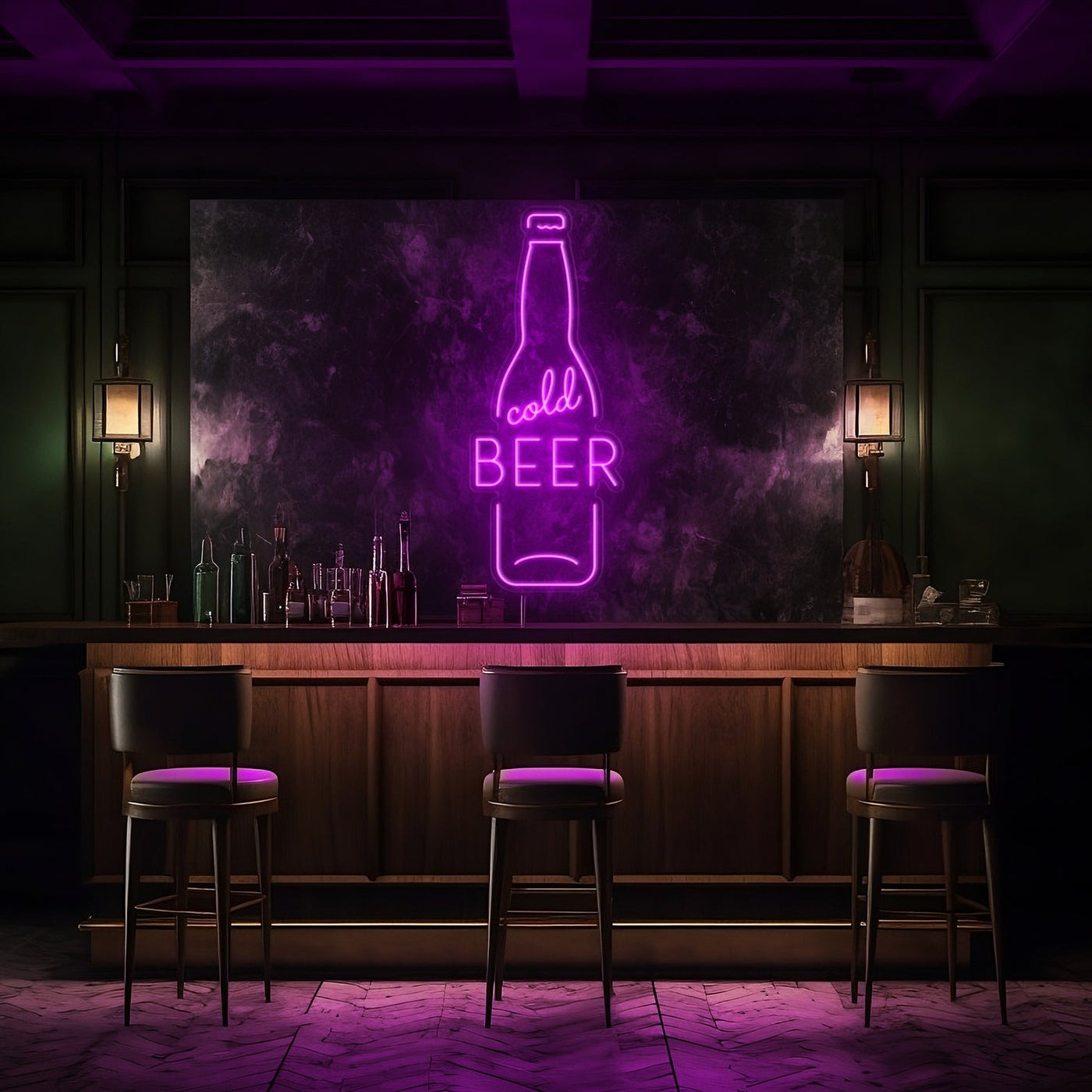 Cold Beer Bottle LED Neon Sign - 20" x 50"Purple