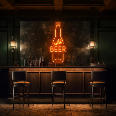 Cold Beer Bottle LED Neon Sign - 20" x 50"Dark Orange