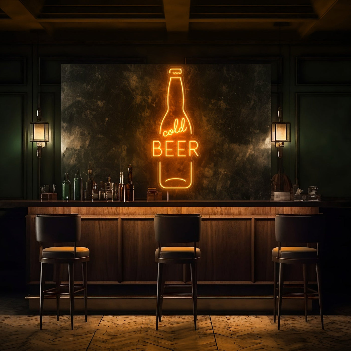 Cold Beer Bottle LED Neon Sign - 20" x 50"Golden Yellow