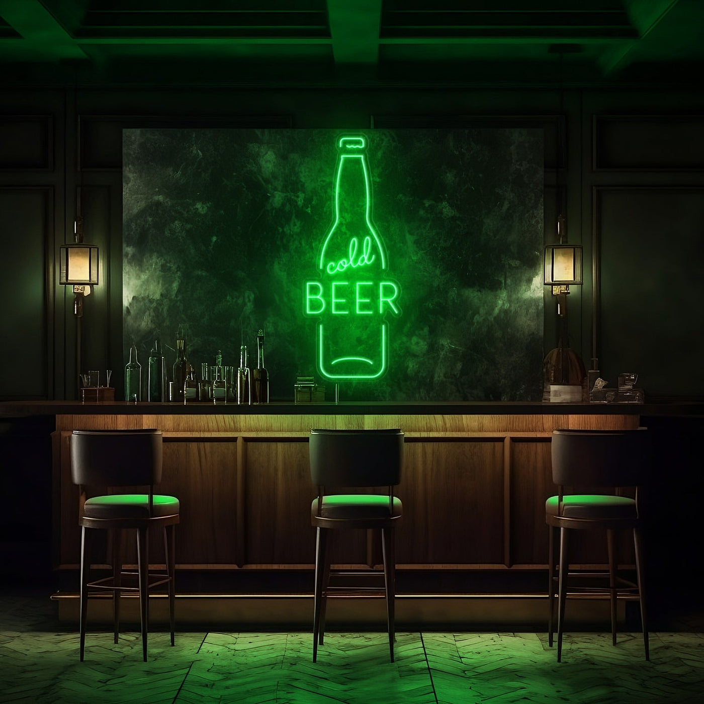 Cold Beer Bottle LED Neon Sign - 20" x 50"Green