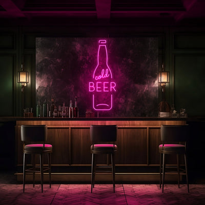 Cold Beer Bottle LED Neon Sign - 20" x 50"Hot Pink