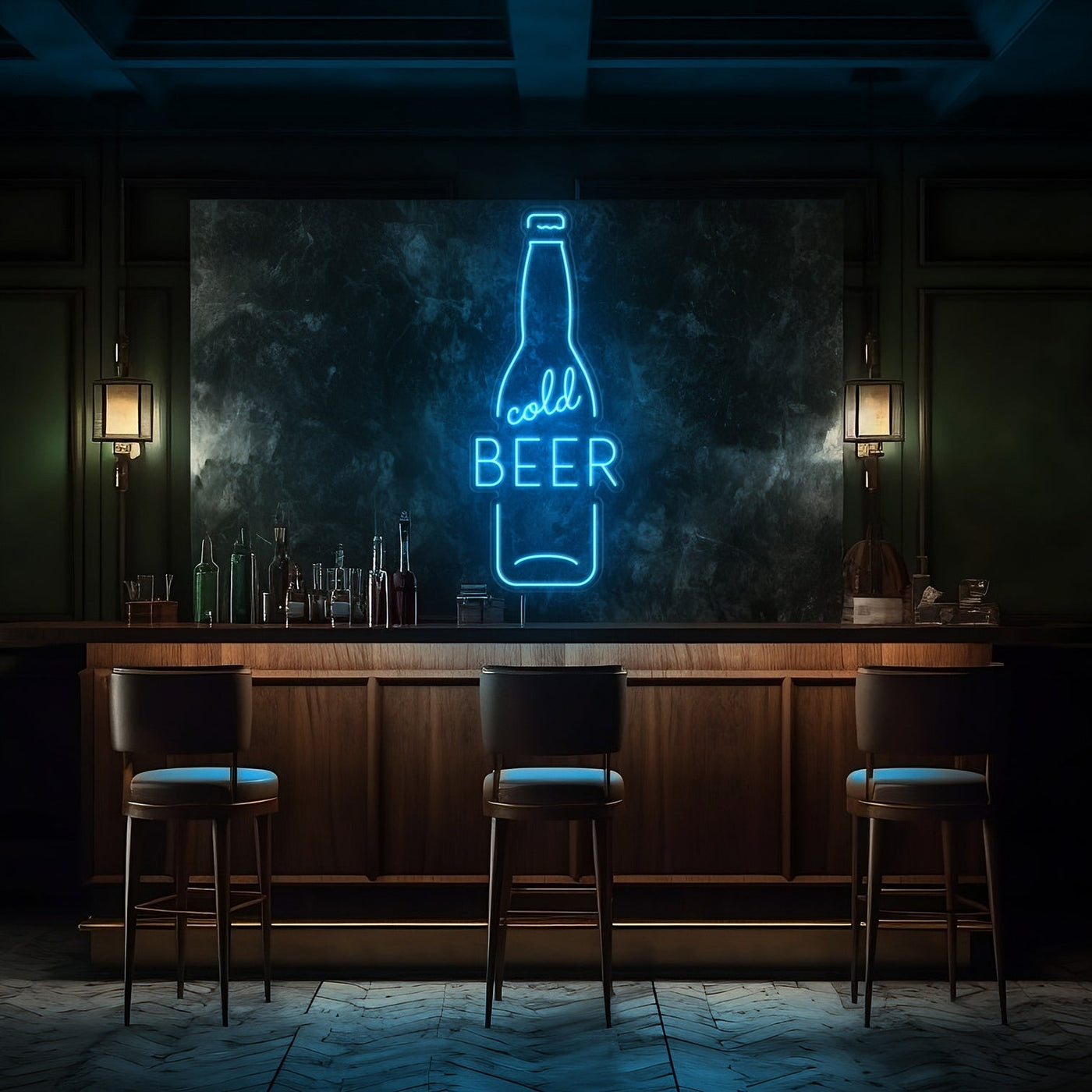Cold Beer Bottle LED Neon Sign - 20" x 50"Ice Blue