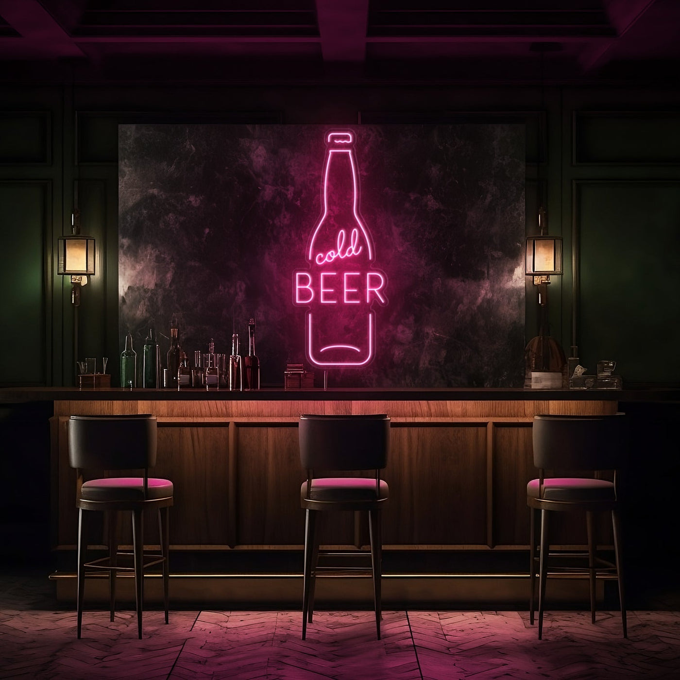 Cold Beer Bottle LED Neon Sign - 20" x 50"Light Pink