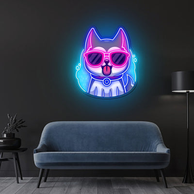 Cool Husky Dog Neon Sign x Acrylic Artwork - 20”LED Neon x Acrylic Print