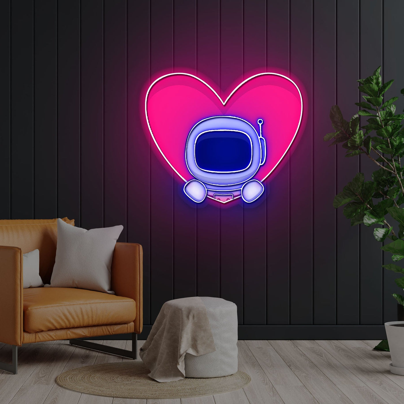 Cute Astronaut Popup From Heart Neon Sign x Acrylic Artwork