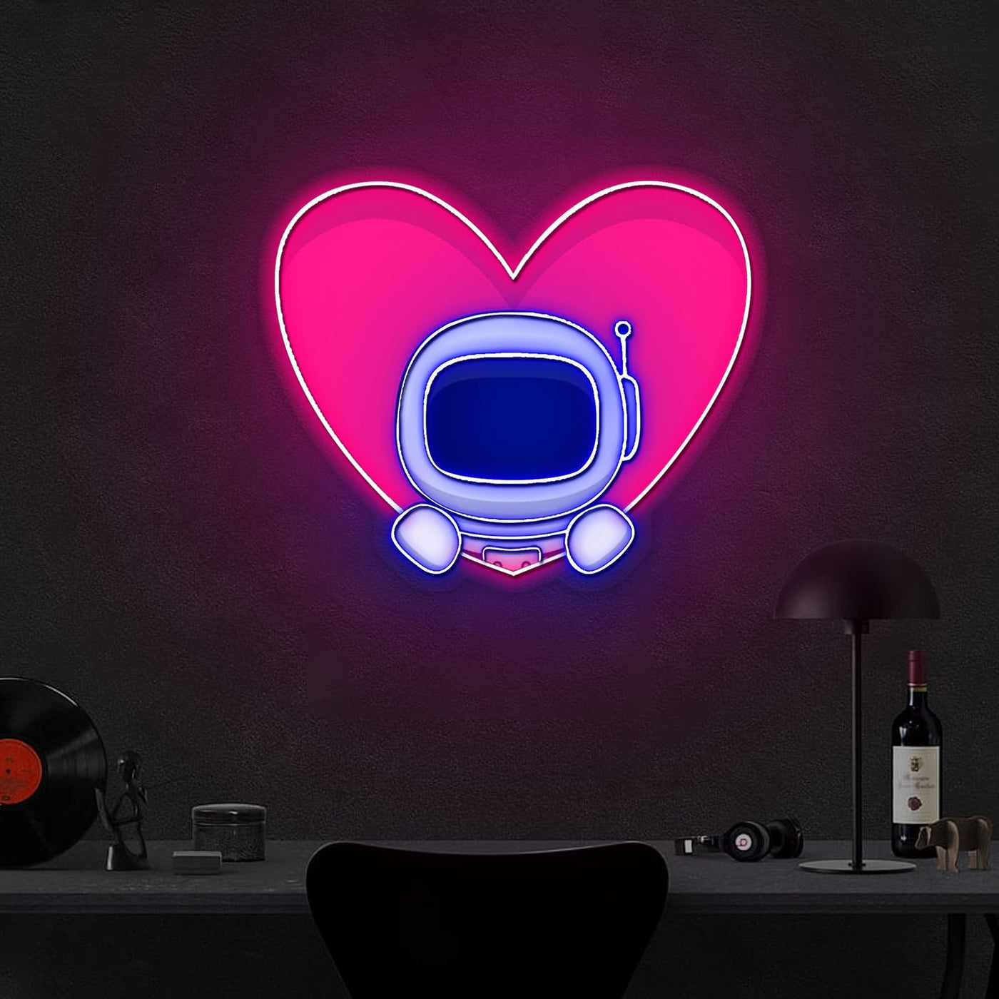 Cute Astronaut Popup From Heart Neon Sign x Acrylic Artwork