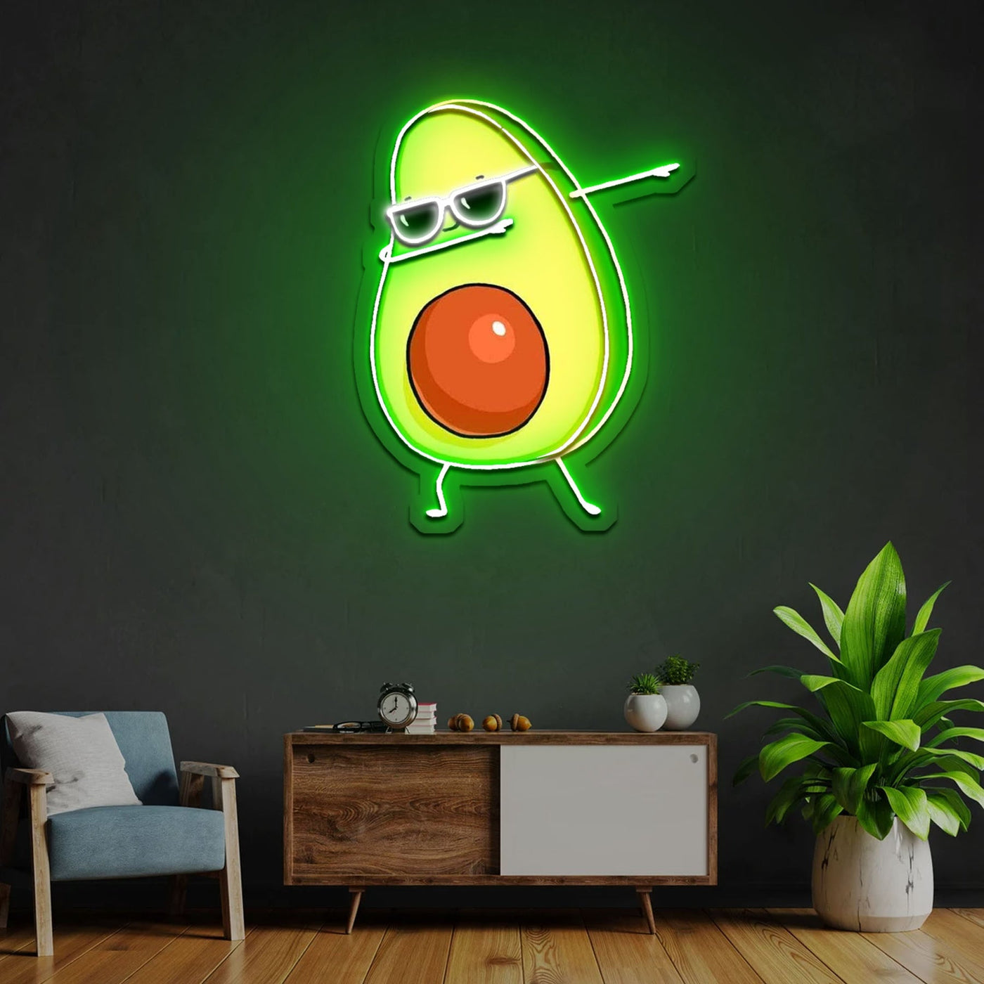 Dabbing Avocado Neon Sign x Acrylic Artwork